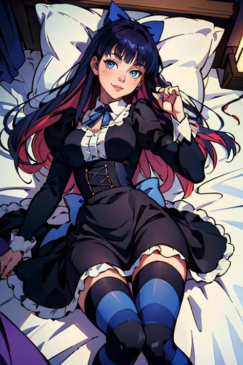 anime girl laying in bed with her legs crossed