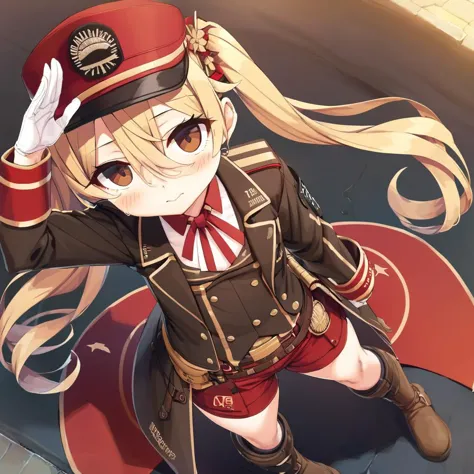 anime girl in uniform with a hat and a sword