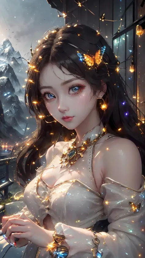 best quality, masterpiece, highres,
1girl, Detailed face, (Upper body:1.6), Cyber cities, mountains and rivers, night, firefly lights, Realistic, rich in detail, (White down:1.2), (beautiful body:1.4), (Cute shoes:1.8)
<lora:Refractionjade:0.7>,