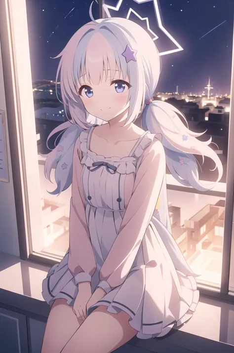 anime girl sitting on window ledge looking out at night