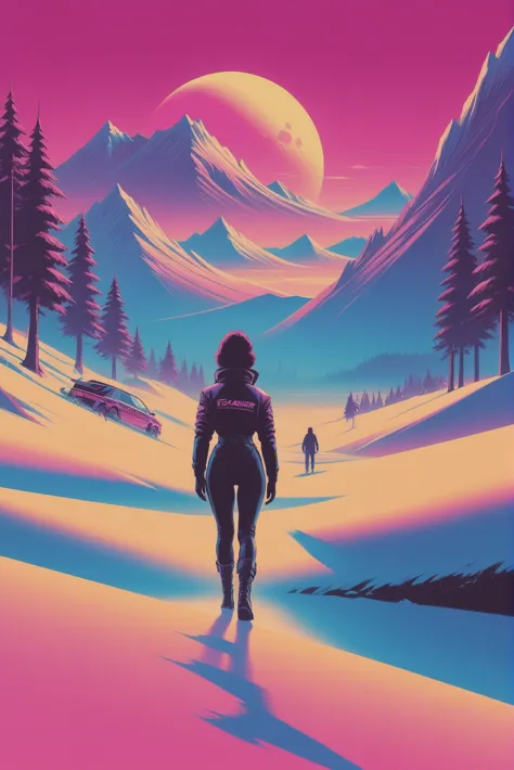 1980s synthwave cyberpunk, noon, scenery, in a carbon dioxide snowfields<lora:synthwave1:1:1:lbw=sdxl_outs>