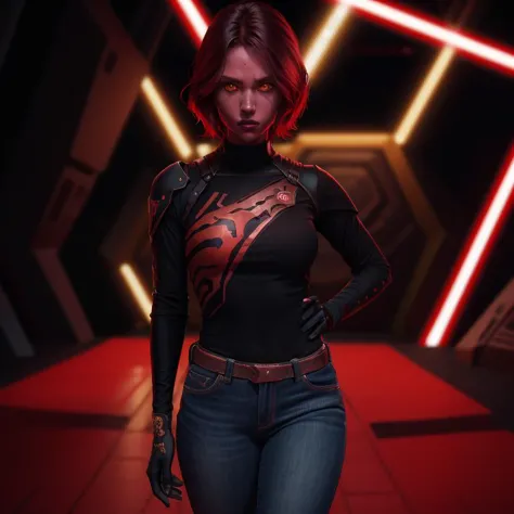 <lora:sthp2023:1> red alien, red skin, yellow eyes, sthp2023, face_bonespurs, shirt with logo, jeans, best quality, masterpiece, detailed, 8K, uhd, (extremely detailed CG unity 8k wallpaper),(masterpiece), (best quality), (ultra-detailed), (best illustration), detailed face, skin pores, detailed skin, detailed eyes, high quality eyes, good quality hands,