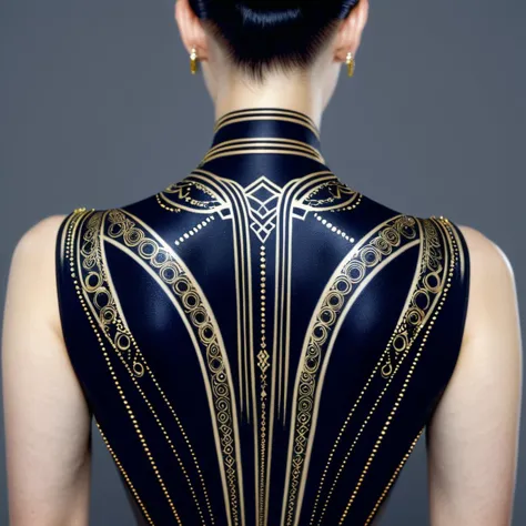 masterpiece,high resolution,
 ,<lora:art_deco-v4-xl-8:0.8>,
,art deco,artdeco_v4,3d,back,,tattoo,black and gold