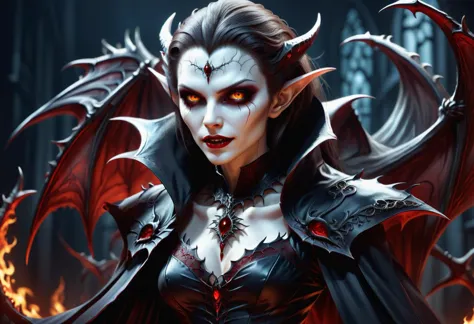 hyper detailed masterpiece, dynamic, awesome quality, DTStyle female  vampire, supernatural mysterious humanoid creature, preys ...
