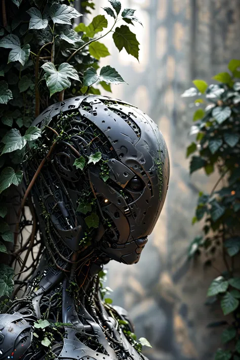 noface cyborg made from fractal vines, concret wall, ivy, plantts<lora:Faceless_Cyborgs-000014:0.8>  <lora:Fractal_Vines:1>  ziprealism SK_CINEMATIC, masterpiece, best quality, ultra high res, (photorealistic, realistic:1.2), deep shadow, raw photo, film grain, Fujifilm XT3, 8k uhd, dslr, <lora:EnvyBetterHiresFixXL01:1>