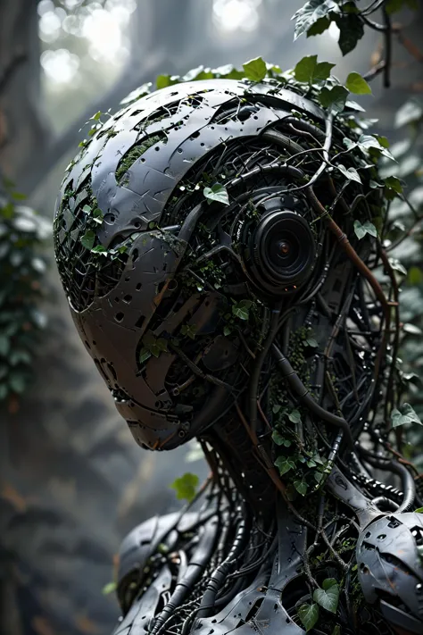 noface cyborg made from fractal vines, concret wall, ivy, plantts<lora:Faceless_Cyborgs-000014:0.8>  <lora:Fractal_Vines:1>  zip...