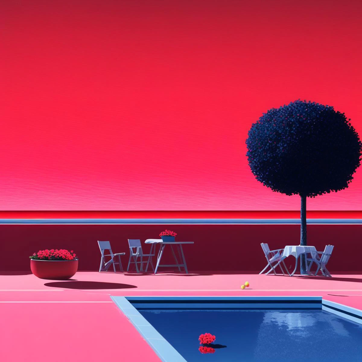 tree, still life, night, ocean, gradient sky, ground vehicle, window, Pool, flower, tennis, can, Sunny Reflection, sunny day, Night, red flower