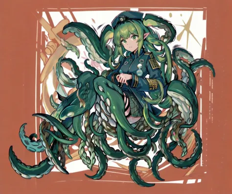 anime girl with green hair and green tentacles in a frame