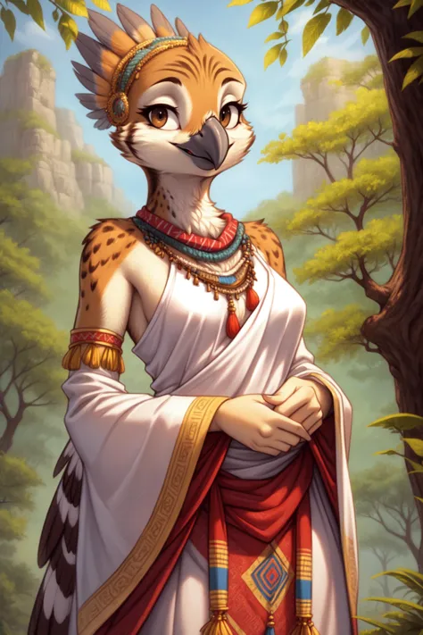 <lora:[Det] Detail Tweaker (58390):0.3>, <lora:[Det] Hair Detailer (81328):0.2>, kestrel, avian, anthro, furry, female, feminine, fur, detailed fur
<lora:[CharF] Species - Anthro Birds (9620):0.6> Anthro, bird, beak, winged-arms
masterpiece, best quality, digital art, (realistic:0.3), cartoon, detailed lines, high resolution, visually stunning
(detailed lighting, depth of field:0.9), detailed color, vivid color
<lora:[FixLyc] EnvyBetterHands (47085):1>, perfect hands, detailed hands
(beautiful, cute, fluffy:1.2), detailed body, perfect breasts, 1girl, solo, smile
<lora:[Det] Labiaplasty (Innie Pussy Adjuster) (112299):0.8>
outdoors, shrubland, nature, tribal accessories, tribal clothes