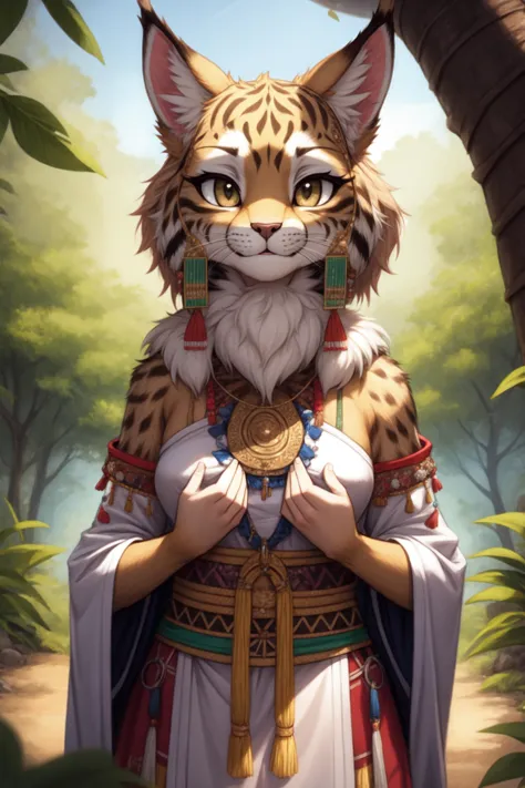 lynx, anthro, furry, female, feminine, fur, detailed fur, whiskers
masterpiece, best quality, digital art, (realistic:0.3), cartoon, detailed lines, high resolution, visually stunning
(detailed lighting, depth of field:0.9), detailed color, vivid color
perfect hands, detailed hands
(beautiful, cute, fluffy:1.2), detailed body, perfect breasts, 1girl, solo, smile
vagina
outdoors, nature, (tribal accessories, tribal clothes:0)