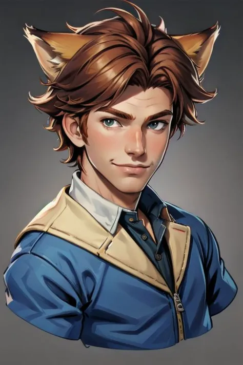 a drawing of a young man with a cat ears and a blue jacket