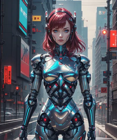 8k, Best Quality, Masterpiece, 1 girl, (cybernetic robot:1.3), cyberpunk, scifi, futuristic, soft lighting, slightly iridescent ...