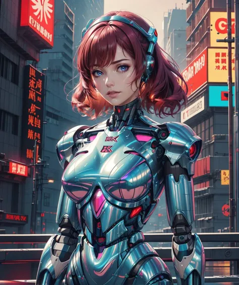 8k, Best Quality, Masterpiece, 1 girl, (cybernetic robot:1.3), cyberpunk, scifi, futuristic, soft lighting, slightly iridescent ...