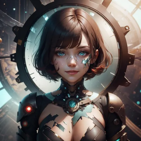 <lora:FragRealityTech-20:0.8>,fragrealitytech  , scifi ,  shattered warped reality ,  refractions, space time , 
scholar , scroll, 1girl ,long hair,   glowing eyes, smile ,closed mouth, bob cut, red hair,