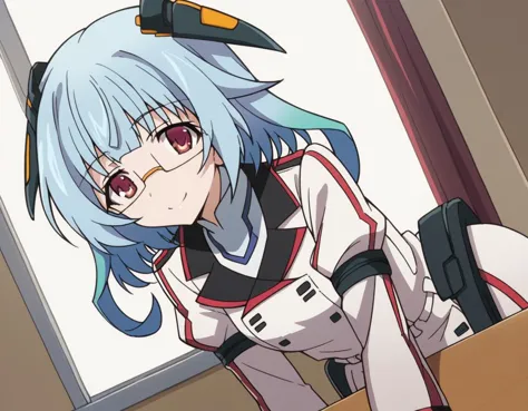 score_9, score_8_up, score_7_up, source_anime,
kanzashisarashiki, <lora:kanzashi-sarashiki-s2-ponyxl-lora-nochekaiser:1>,
kanzashi sarashiki, red eyes, blue hair, glasses, semi-rimless eyewear,
school uniform, ribbon, blue ribbon, long sleeves, red trim, uniform, military uniform, white military uniform,
indoors, classroom, bent over, smile,
looking at viewer, cowboy shot, solo, dutch angle,