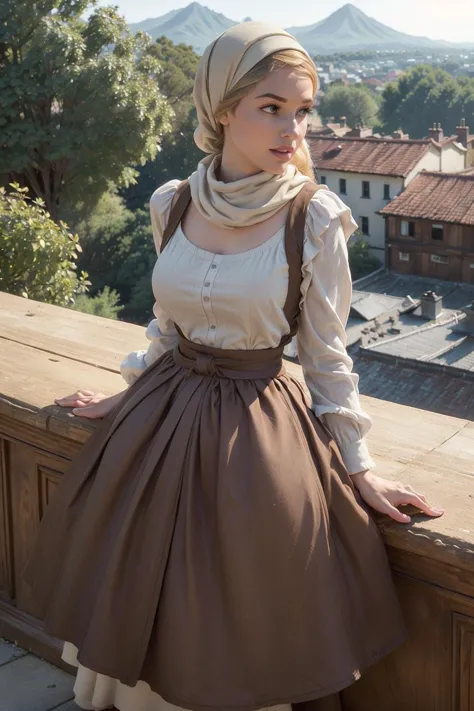 photo of Cinderella, (skinny:1.2), fit, amazing boobs, amazing ass, detailed blonde hair, detailed face, beautiful eyes,
((brown skirt, long skirt, head scarf, apron)),
(blurry background, scenic), (view from front),
erotic, elegant, sensual, seductive, (masterpiece, best quality), (photorealistic:1.4), full body, perfect illumination, (best shadow),
cinderellawaifu, <lora:Cindirella_character:0.7>