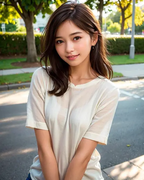 best quality, face focus, soft light, (depth of field) ,ultra high res, (photorealistic:1.4), RAW photo, 
1girl, solo, cute, shy, (smile:1.2), (brown eyes,catch light),  detailed beautiful skin, (dark_hair, short_hair ), (linen shirt)
 <lora:Japanese-doll-...