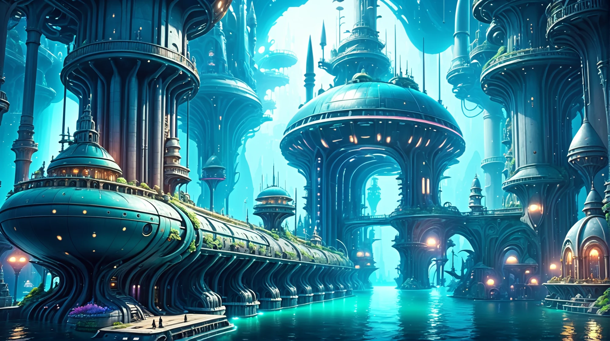 8k, highly detailed, submarine dock in a Hallowed fantasy topia beyond the beginning of reality, masterpiece