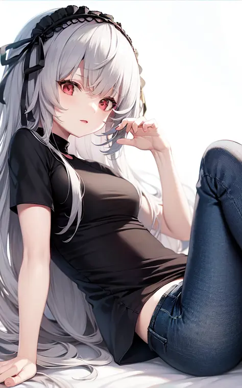 suigintou,jeans,t-shirt, small breasts,