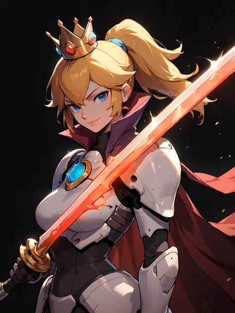 a close up of a woman with a sword in her hand