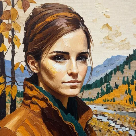 (Abstract) sketch of a woman in the fall season, oil on canvas, emxwtsn,   <lora:emwatson_juggerX_xl_2_standard_wocap-emxwtsn-00...