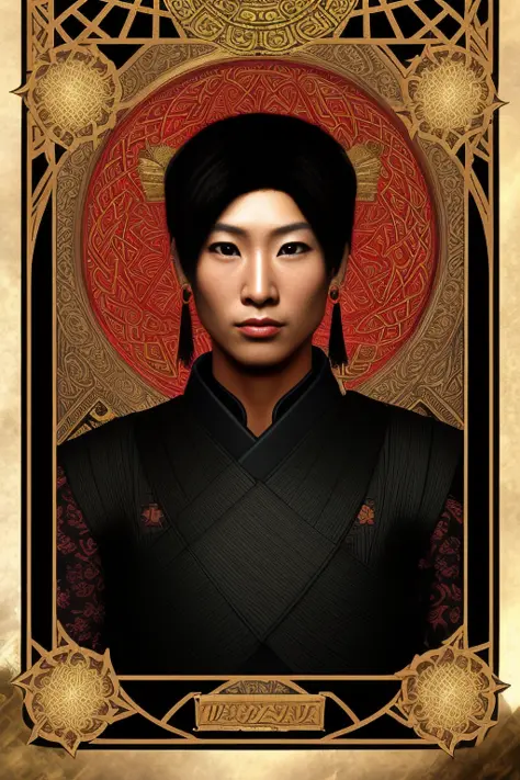 tarot card, samurai, asian,portrait, trading card, virtual, celtic, futuristic, punk, victorian, rim lighting, duskypie,  lisdus...