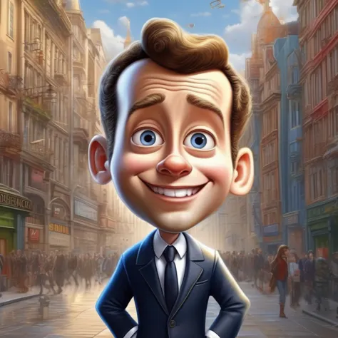 a cartoon image of a man in a suit and tie standing in a street