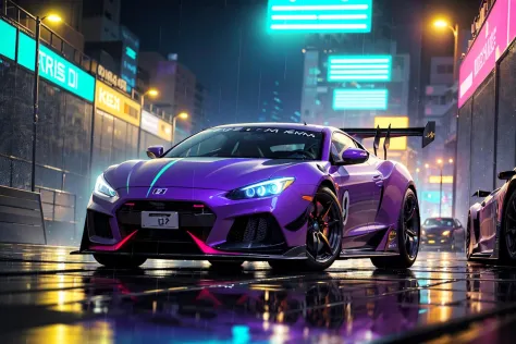 (digital artwork), Super car, wide body kit, modified car, racing livery, raining
masterpiece, best quality, realistic, ultra highres, depth of field,
(full dual colour neon lights:1.2), (hard dual colour lighting:1.4), (detailed background), (masterpiece:...