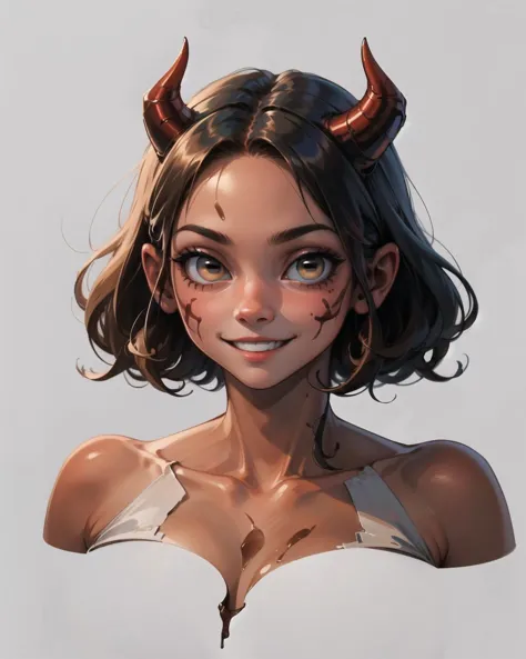 1girl, solo, looking at viewer, smile, simple background, (red skin:1.2) demon girl 
 <lora:concept_horizontal_pupils-v2:1>