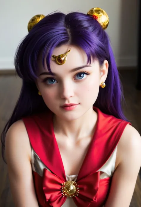 score_9, score_8_up, score_7_up, nsfw, pov photo of a cute petite 1girl, (Sailor Mars (Sailor Moon), purple hair, long hair, red...