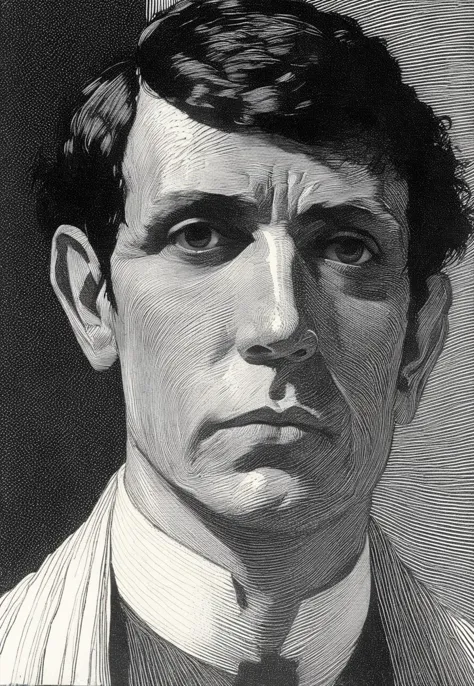 a close up of a drawing of a man in a suit and tie