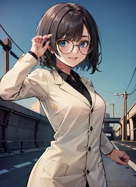 ((best quality)), ((highly detailed)), masterpiece, , (1girl), (glasses), dynamic pose, cowboy shot, nerd, <lora:LoraRoundGlasse...