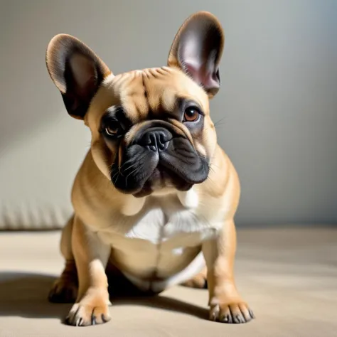 RAW photo of french bulldog, Photorealistic, Hyperrealistic, Hyperdetailed, low cut, detailed skin, soft lighting, subsurface scattering, realistic, heavy shadow, masterpiece, best quality, ultra realistic, 8k, golden ratio, Intricate, High Detail, film ph...