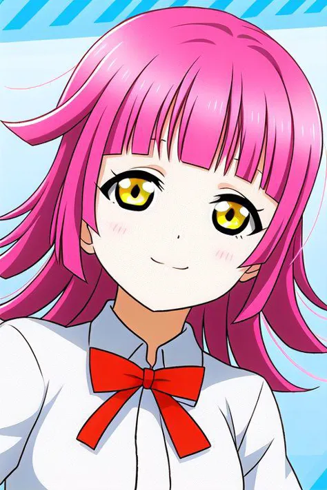 rina tennoji, pink hair, yellow eyes, rina-chan board,school background,otonokizaka high school uniform