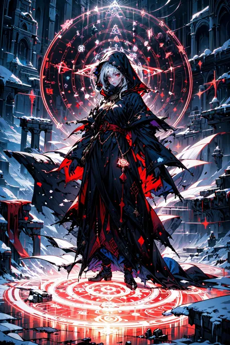 (masterpiece, best quality, detailed, high definition, vibrant colors), red theme, dark fantasy, dramatic, grim, bleak, full bod...