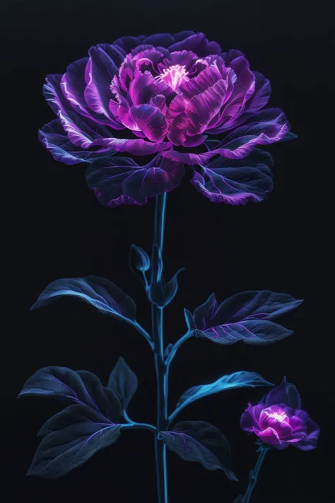 a bioluminescent carnation, black background, j_diagram <lora:j_diagram:1>