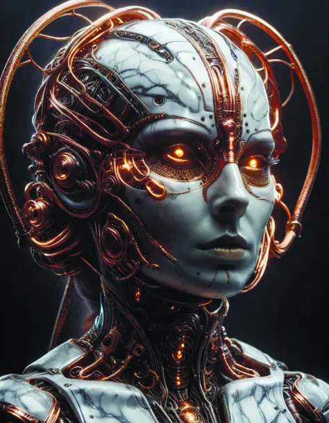 a close up of a woman with a futuristic head and a futuristic face