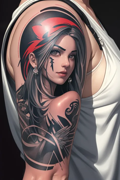 a close up of a woman with a tattoo on her arm