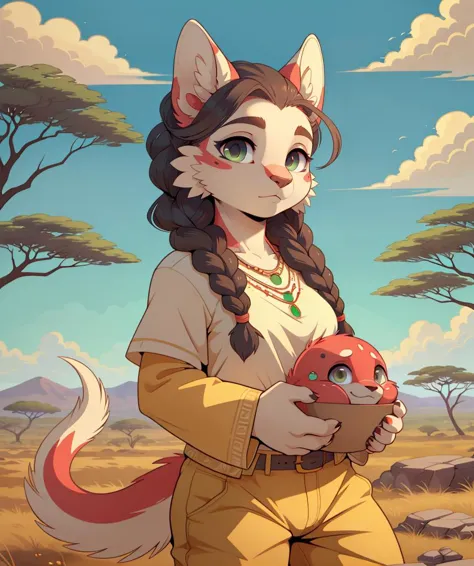 a cartoon picture of a girl with long hair holding a cat