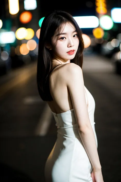 best quality and best aesthetic,Photo of a beautiful korean fashion model bokeh city night,pale skin,flash photography
Fujifilm ...