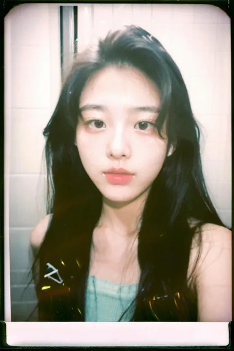(Polaroid:1.2),flash photography,from front,photo of (a beautiful 18-year-old Korean idol),face close-up
bathroom background <lo...