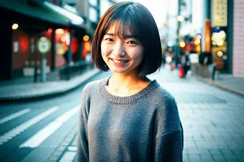 best quality and best aesthetic,a photo of a japanese woman named sumire kuramoto, face, smile, solo, looking at viewer, sweater...