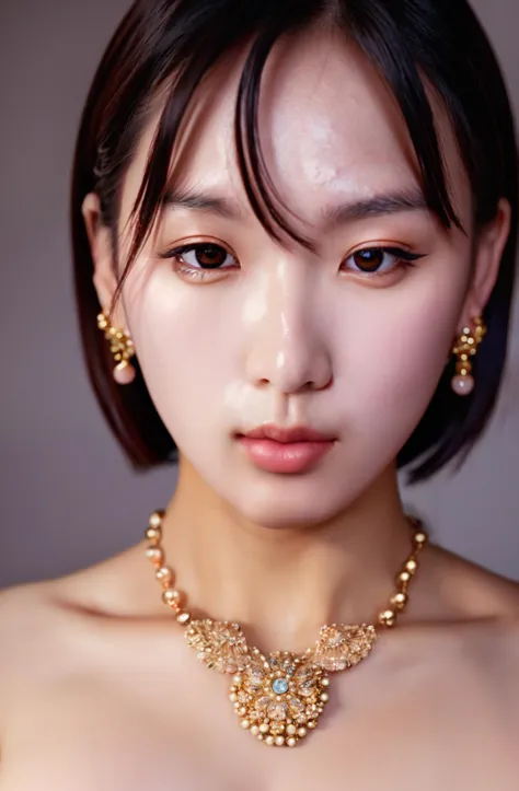 face Close-up,photo of a sexy Korean idol,face,Detailed pupils,skin texture,From front,Detailed eyes,sexy, seductive,necklaces, ...