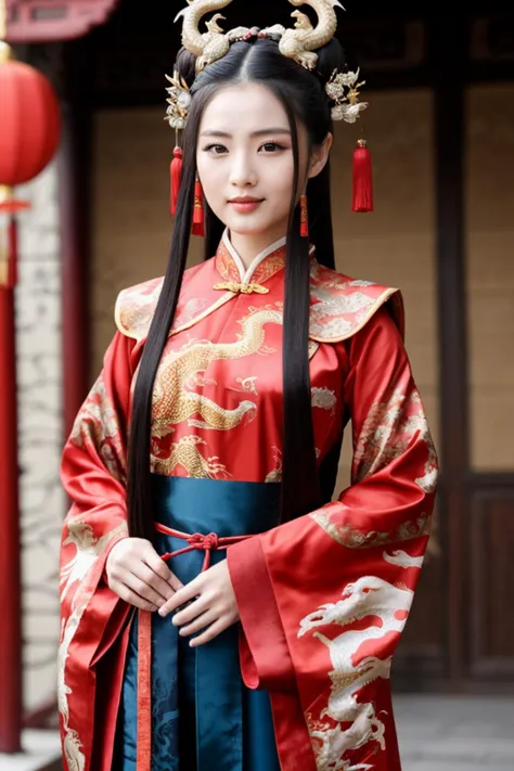 wallpaper of most beautiful chinese woman in the world with dragon clothing and Hanfu
