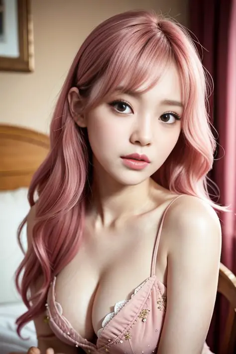 Cute One Girl, (Very small breasts:1.2), Longhaire, Gradient Hair Pearl  Pink, the whole - SeaArt AI