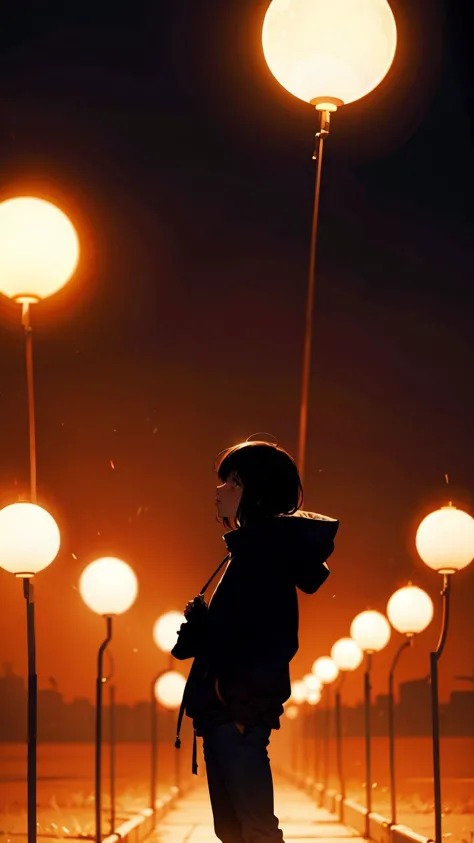 arafed image of a person standing on a sidewalk with a street light