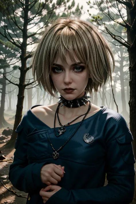 (masterpiece, best quality, highres)
 <lora:CyberMisty:0.8>
CyberMisty, 1girl, solo, blonde hair, spiked collar, makeup, mysterious foggy forest, twilight, ethereal and mystical with diffused light and a hint of mystery