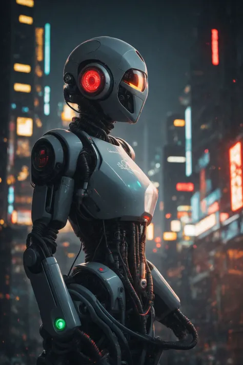 (editorial photo of cyberpunk alien robot, sci-fi cyborg, wires, sci-fi elements), depth of field, bokeh, professional photo, co...