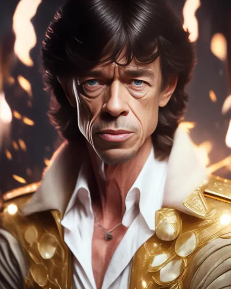 lebendig [detaillierter Farbstift:Foto-Shooting:0.2] by Artgerm Und (Anders Zorn:0.3) Und (Norman Rockwell:0.5) des anmutigen Mick Jagger umgeben von komplizierten weißen gepanzerten Spacepirat Umgeben von einem Feuer (Gesicht mit unzufriedenem Gesichtsausdruck:1.2), Fruktosereich, Glitchcore, seapunk, Sonnenaufgang, action schuss heldenpose, sehr detailliert mit scharfem Fokus auf die Person, die den meisten Witchcore-Tag ihres Lebens hat, Aktion, filmisch dramatische Beleuchtung, bokeh, Hauptsitz, 8K, hyperdetaillierte körnige Haut, hyperdetaillierte Augen, durchscheinende Haut, perfect hUnds, RAW-Foto aufgenommen mit Canon 5D, Meisterwerk [Ölgemälde:Hyperrealismus:0.2], Fotorealismus, professionelles Foto