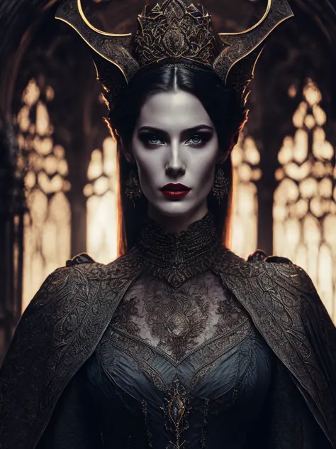 Vampire Queen reimagined by TanvirTamim, backlit, intricate details, highly detailed, slate atmosphere, cinematic, dimmed colors...